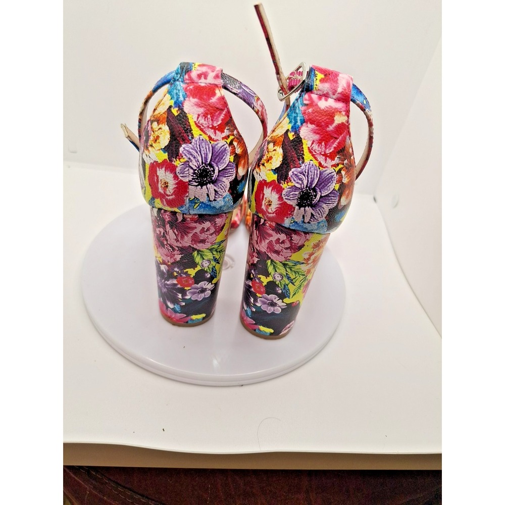 Steve Madden Womens Sz 8.5 M Bright Floral Block High Heels Ankle Strap - Picture 5 of 10